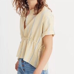 Madewell Boxy Drawstring Waist Striped Yellow Top